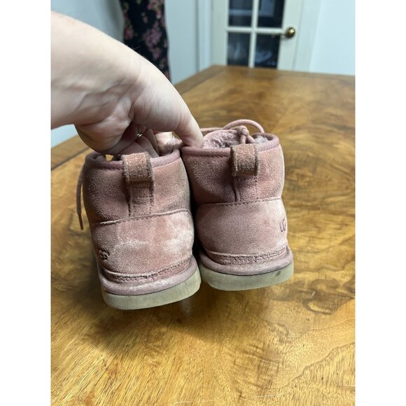 UGG Chukka Neumel Women’s 8 Boots Light Pink Suede Shearling Fur Lined Tie Rose - Picture 5 of 6